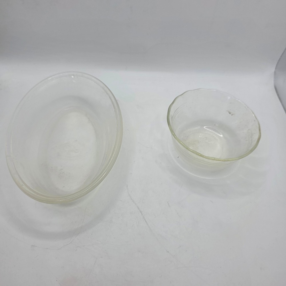 Vintage Pyrex Clear Glass Oval Baker and Scalloped Custard Cup Set 2 Piece